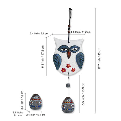 Hanging Owl' Handmade & Hand-Painted Garden Decorative Wall Hanging Bell In Terracotta