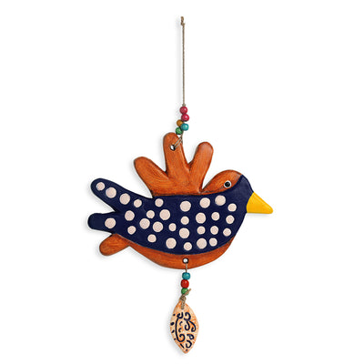 Spotted Songbird' Handmade & Hand-painted Garden Decorative Wall Hanging In Terracotta