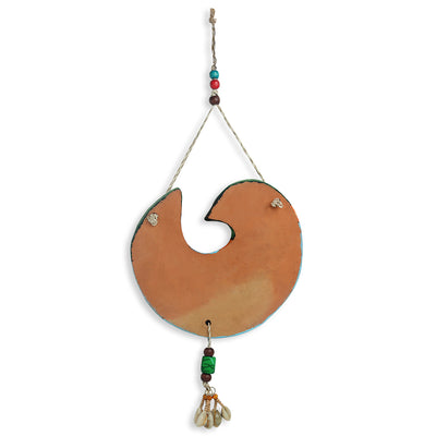 Curled Peacock' Handmade & Hand-painted Garden Decorative Wall Hanging In Terracotta