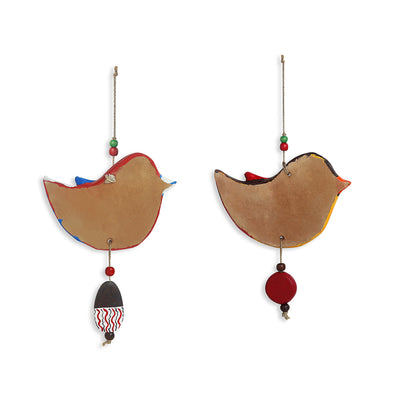 Feathered Sparrows' Handmade & Hand-painted Garden Decorative Wall Hanging In Terracotta (Set of 2)