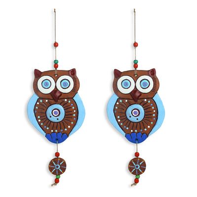 Wise Owls' Handmade & Hand-painted Garden Decorative Wall Hanging In Terracotta (Set of 2)