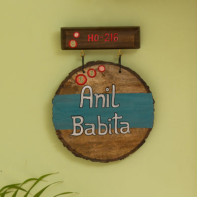 'Oasis Labels' Customizable Wooden Name Plate In Light Brown & Turquoise Blue (Handwritten Fonts)