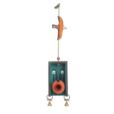 'Oasis Pot-Face Birdie' Hand-Painted Decorative Wall Hanging In Terracotta & Wood
