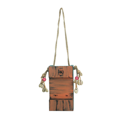 'Oasis Pot-Face' Hand-Painted Decorative Wall Hanging In Terracotta & Wood