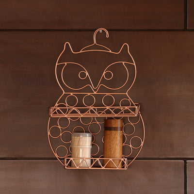 The Wise Old Owl' Handwired Kitchen-Bathroom Storage Wall Shelf In Iron (11 Inch | Copper Finish)