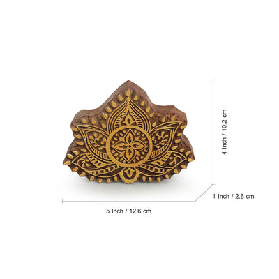 'Lotus Pair' Hand Carved Block Wall Décor In Sheesham Wood (Set of 2)