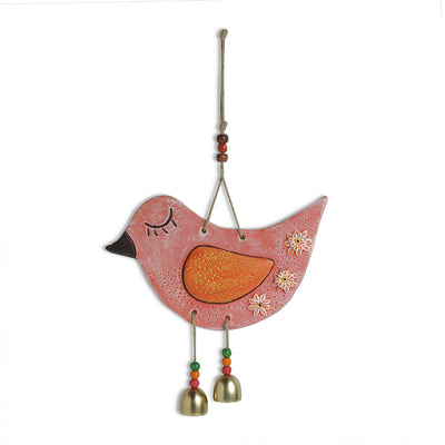 'Chipping Sparrows' Handmade & Hand-painted Decorative Wall Hanging In Terracotta (Set of 2)