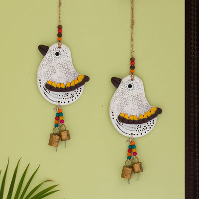 'The Finch Twins' Handmade & Hand-painted Decorative Wall Hanging In Terracotta (Set of 2)