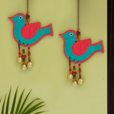 'The Robin Twins' Handmade & Hand-painted Decorative Wall Hanging In Terracotta (Set of 2)