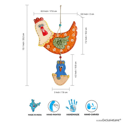 Hens & Chicks' Handmade & Hand-painted Decorative Wall Hanging In Terracotta (Set of 2 | Orange)