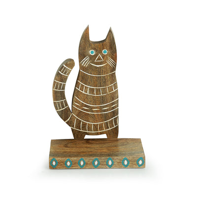 'The Smiling Cat' Hand Carved Wall Décorative Shelf In Mango Wood