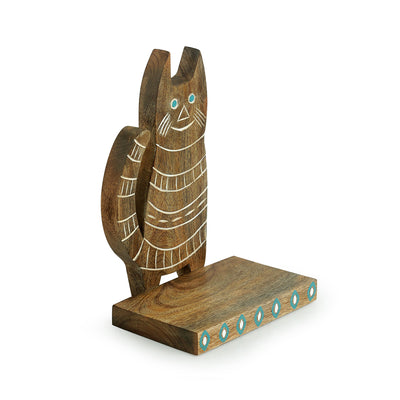 'The Smiling Cat' Hand Carved Wall Décorative Shelf In Mango Wood
