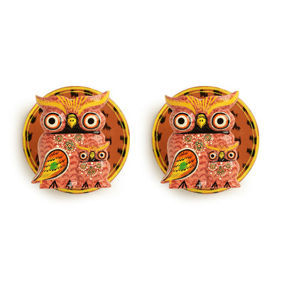 'Motherly Owl' Handcrafted Wall Hangings in Gular Wood (Set of 2)
