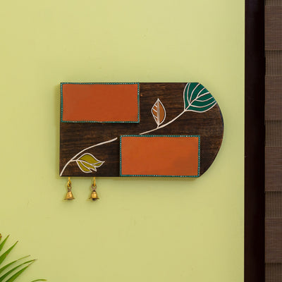 'Shades of a Leaf' Hand-Painted Plain Name Plate In Mango Wood & Terracotta (Non-Customizable)