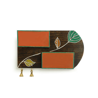 'Shades of a Leaf' Hand-Painted Plain Name Plate In Mango Wood & Terracotta (Non-Customizable)