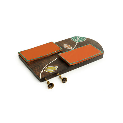 'Shades of a Leaf' Hand-Painted Plain Name Plate In Mango Wood & Terracotta (Non-Customizable)