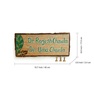 'Shades of a Leaf' Hand-Painted Customizable Name Plate In Mango Wood (Handwritten Fonts)