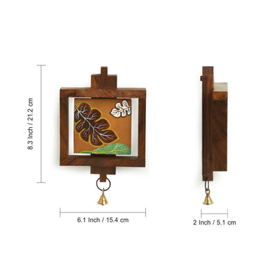 'Shades of a Leaf' Hand-Painted Wall Hanging In Sheesham Wood & Terracotta (Set of 2)