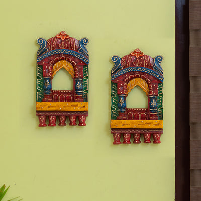 Handcarved 'Rajasthani Jharoka' Wall Hanging Set (10 Inches | Set of 2)
