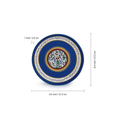 The Warli Tales' Hand-painted Terracotta Wall Plates Wall Décor (8 inch | Set of 2 | Blue)