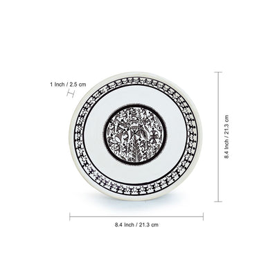 The Warli Tales' Hand-painted Terracotta Wall Plates Wall Décor (8 inch | Set of 2 | White)