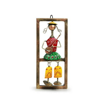 'Rajasthani Sitar Artist' Handmade & Hand-painted Decorative Wall Decor Hanging In Iron