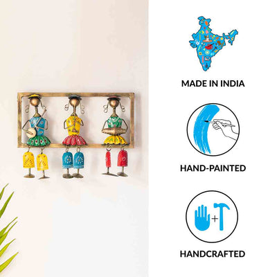 'Rajasthani Tribal Musicians' Handmade & Hand-painted Wall Hanging In Iron