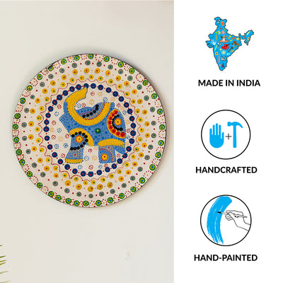 Royal Elephant' Wall Décor Hanging In Recycled Wood (11 Inch | Hand-Painted | Multicoloured)