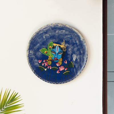 Krishna Melodies' Wall Décor Hanging In Recycled Wood (11 Inch | Hand-Painted | Multicoloured)