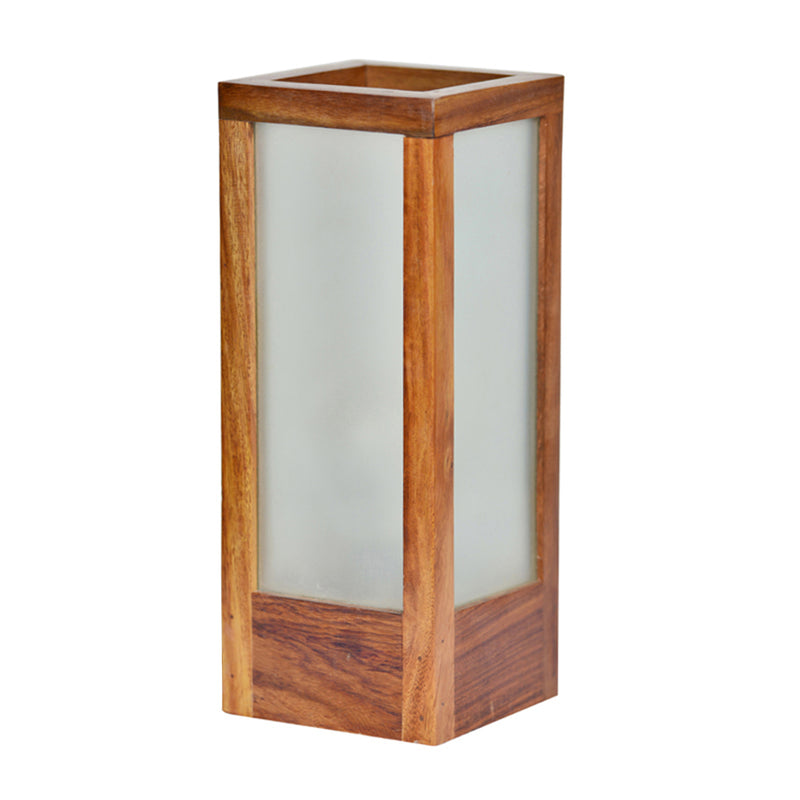 10 Inch Modern Frosted Glass Lamp In Sheesham Wood
