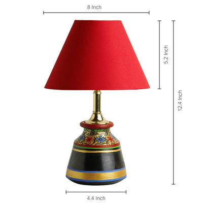 'Glowing Reds' Floral Hand-Painted Vessel Shaped Table Lamp In Terracotta