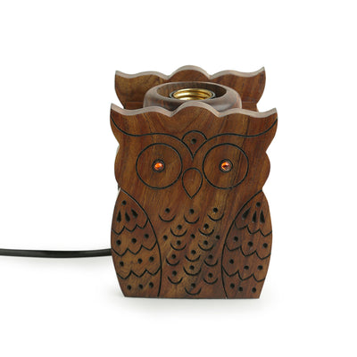 'Bright Night Owl' Table Lamp With Hand Carved Owl Motif In Sheesham Wood