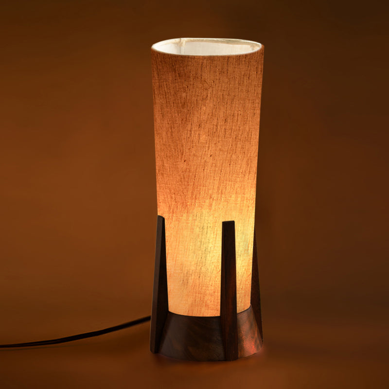 Handcrafted Round Pyramid Table Lamp In Sheesham Wood (14 Inch)