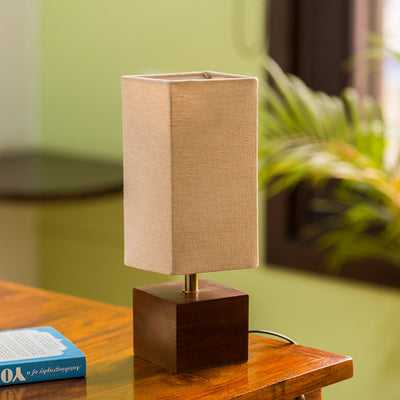 Elementary' Cubic Table Lamp In Mango Wood 12 inch