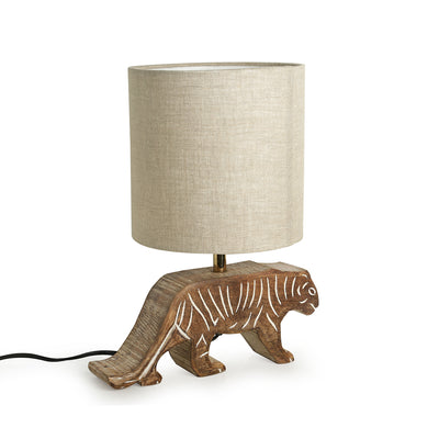 Tiger Panthera' Handcarved Table Lamp In Mango Wood 15 inch