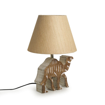 Imperial Camel' Handcarved Table Lamp In Mango Wood 16 inch
