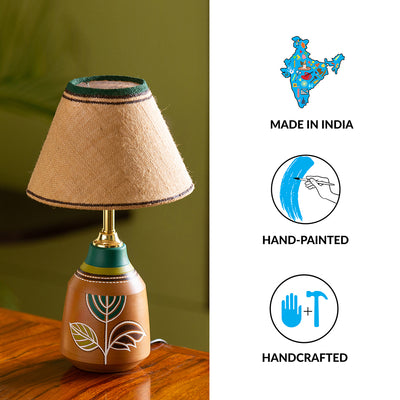 'Shades of a Leaf' Hand-Painted Table Lamp In Terracotta (14 Inch)