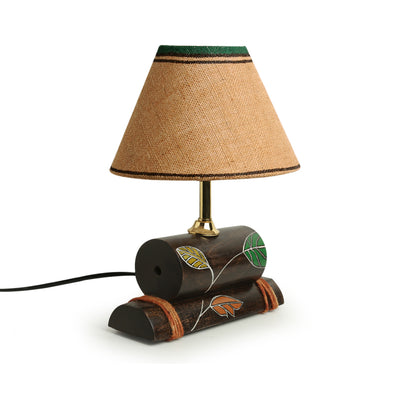 'Shades of a Leaf' Hand-Painted Table Lamp In Wood (13 Inch)