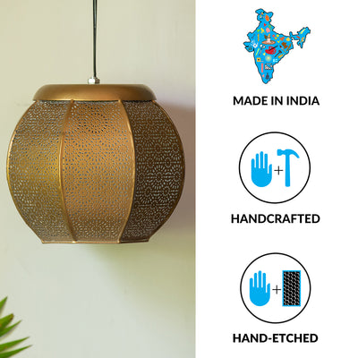 Morrocan Treasure' Hand-etched Pendant Lamp In Iron (8 Inch | Matte Finish)