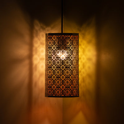 Morrocan Waves' Hand-etched Pendant Lamp In Iron (14 Inch | Matte Finish)
