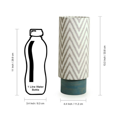 'Grey Chevron' Cylindrical Table Lamp In Mango Wood (13 Inch)