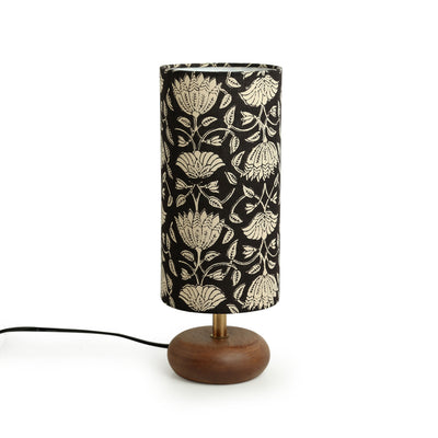 'Blooming Lotus' Cylindrical Table Lamp In Mango Wood (14 Inch)