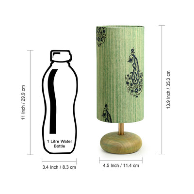 'Peacock in the Forest' Cylindrical Table Lamp In Mango Wood (14 Inch)