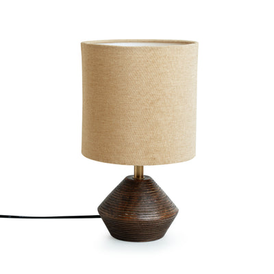 'Pot-Belly' Hand Carved Table Lamp In Mango Wood (14 Inch)