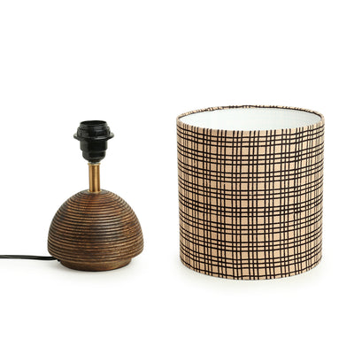 'Checkered-Carved' Table Lamp In Mango Wood (14 Inch)