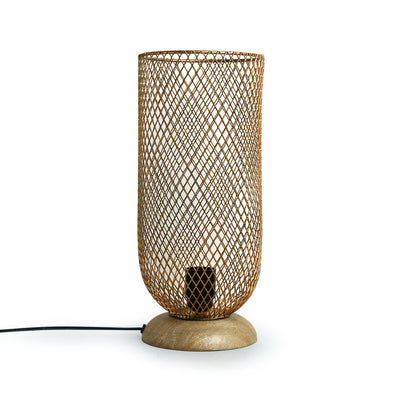 'Golden Mesh' Handcrafted Table Lamp In Mango Wood & Iron (14 Inches)