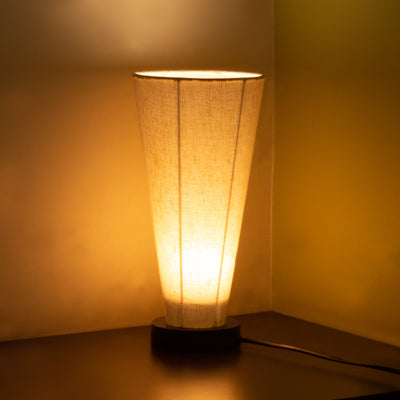 'Conical Ivory' Handcrafted Table Lamp In Mango Wood  (13 Inch)
