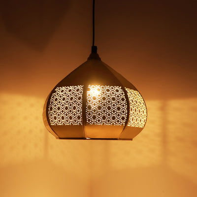 Moroccan Paradise' Hand-Etched Pendant Lamp In Iron (8 Inch | Matte Finish)