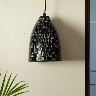 'Divine Ebony' Hand-Hammered Pendant Lamp In Iron (9 Inch)