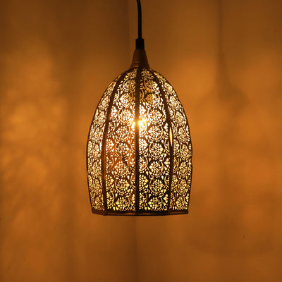 Moroccan Elegance' Hand-Etched Pendant Lamp In Iron (10 Inch | Matte Finish)